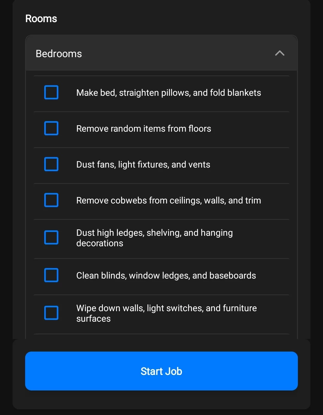 Mobile office cleaning checklist showing detailed workspace cleaning tasks that commercial cleaning staff use during service visits